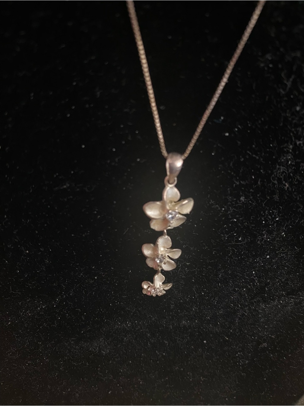 Delicate Floral Drop Necklace sterling chain 15”